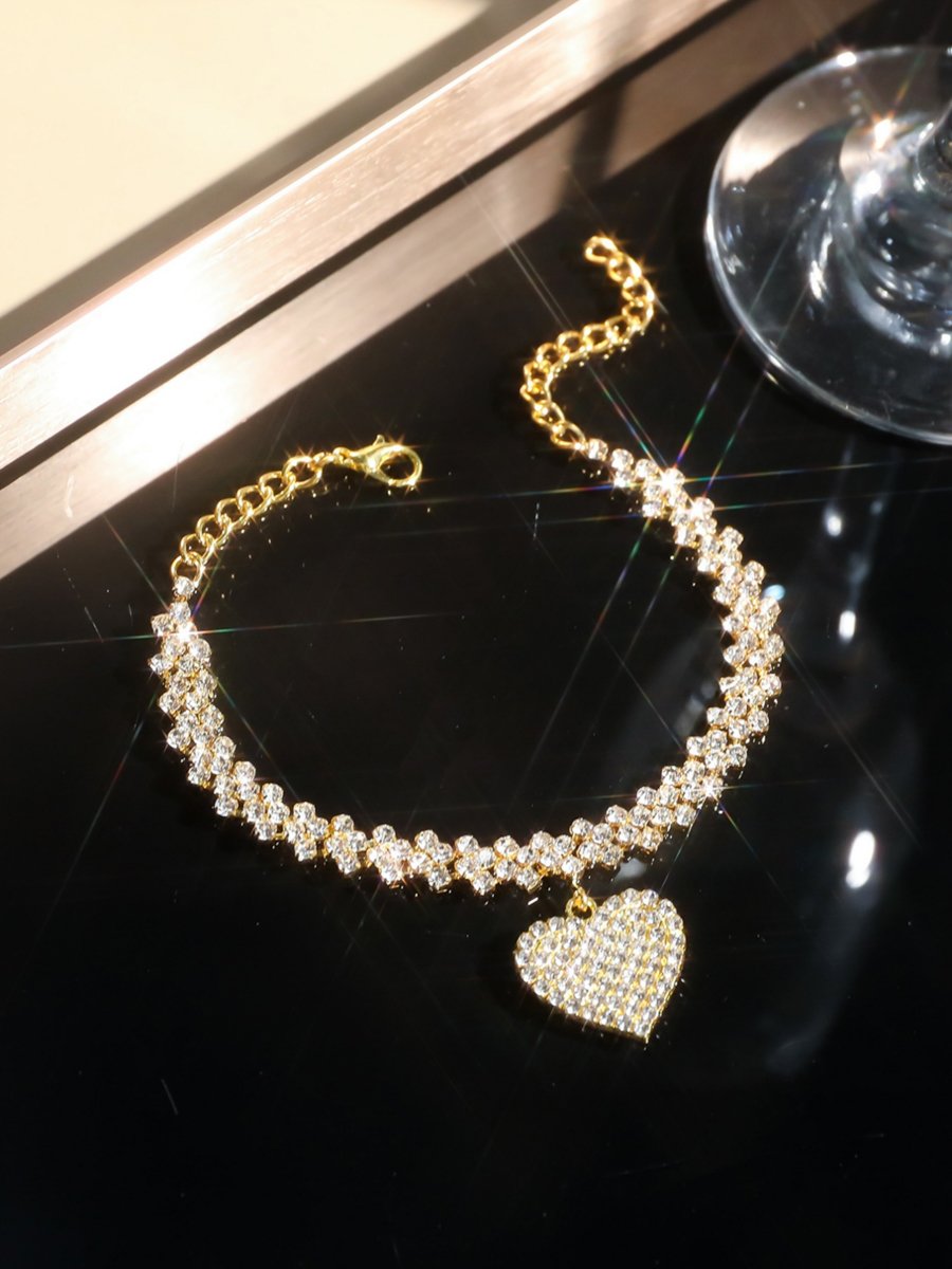 Women Sparkling Gold Heart Charm Bracelet
