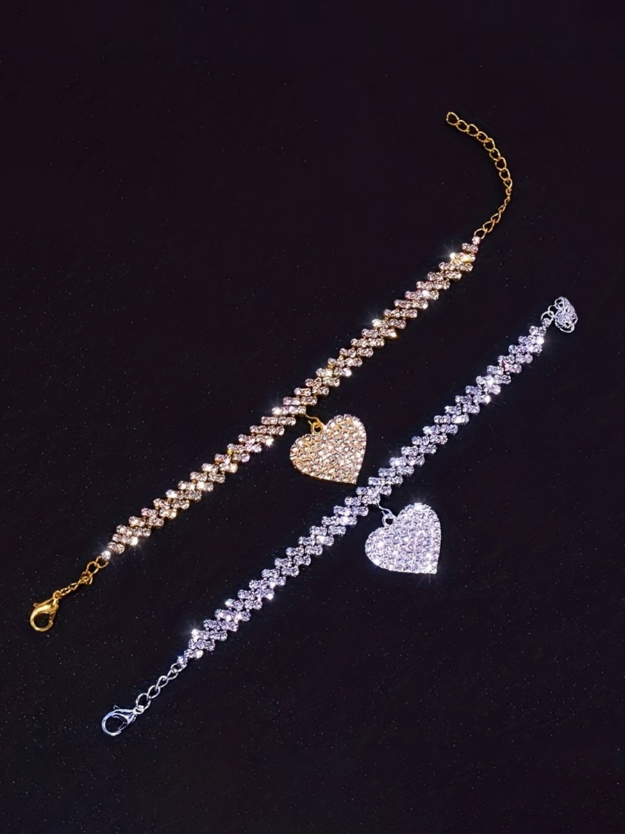 Women Sparkling Gold Heart Charm Bracelet