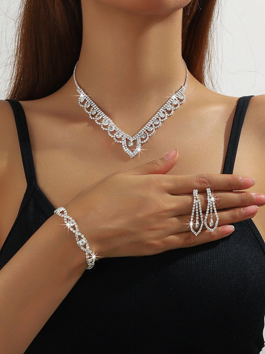 Rhinestone Necklace with Bracelet and Earrings et