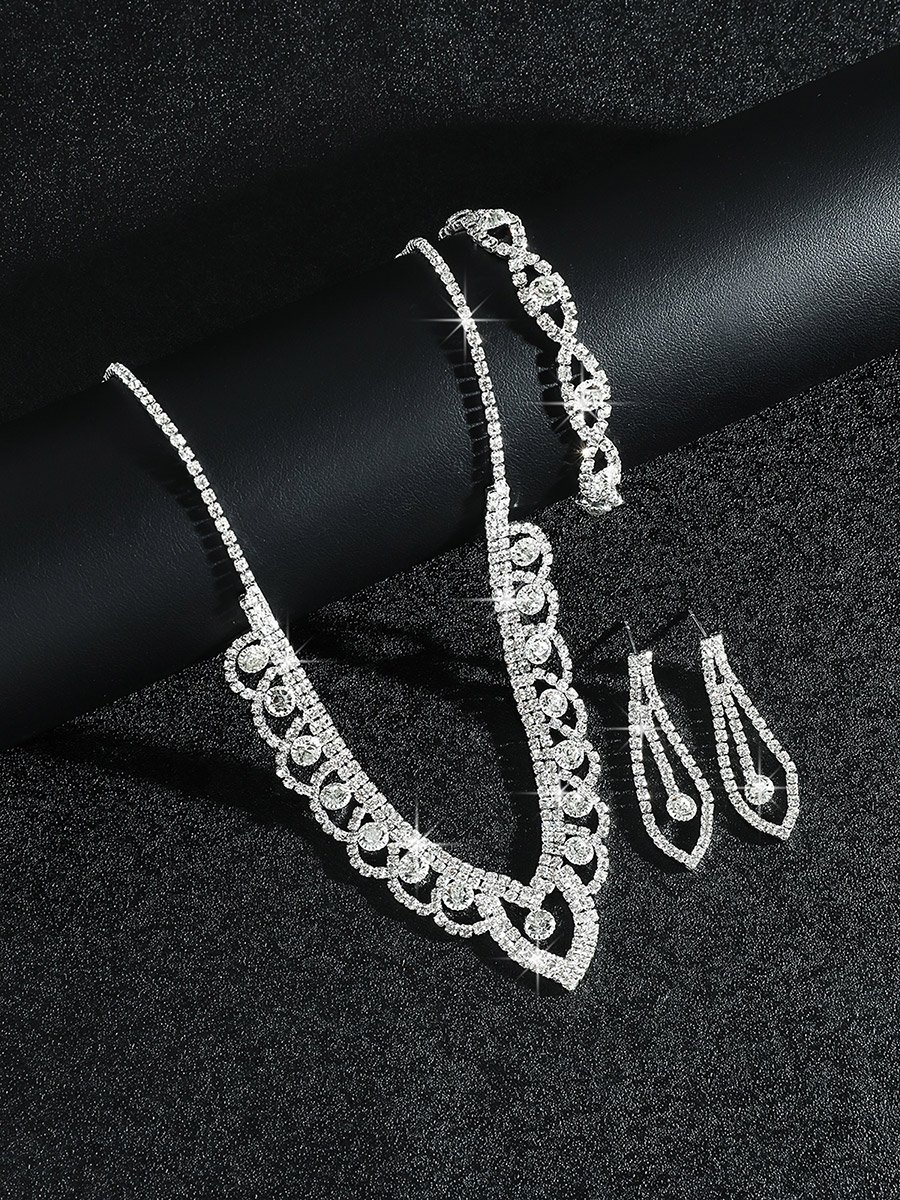 Rhinestone Necklace with Bracelet and Earrings et