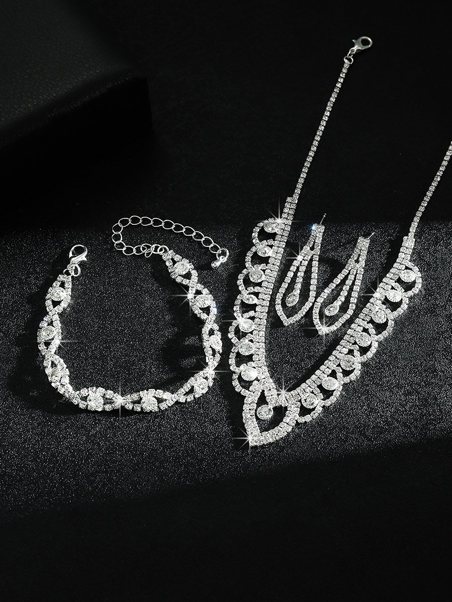 Rhinestone Necklace with Bracelet and Earrings et