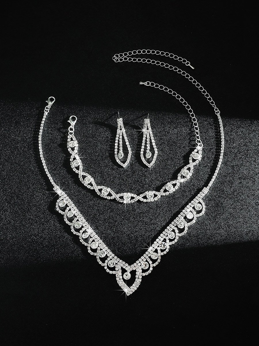 Rhinestone Necklace with Bracelet and Earrings et