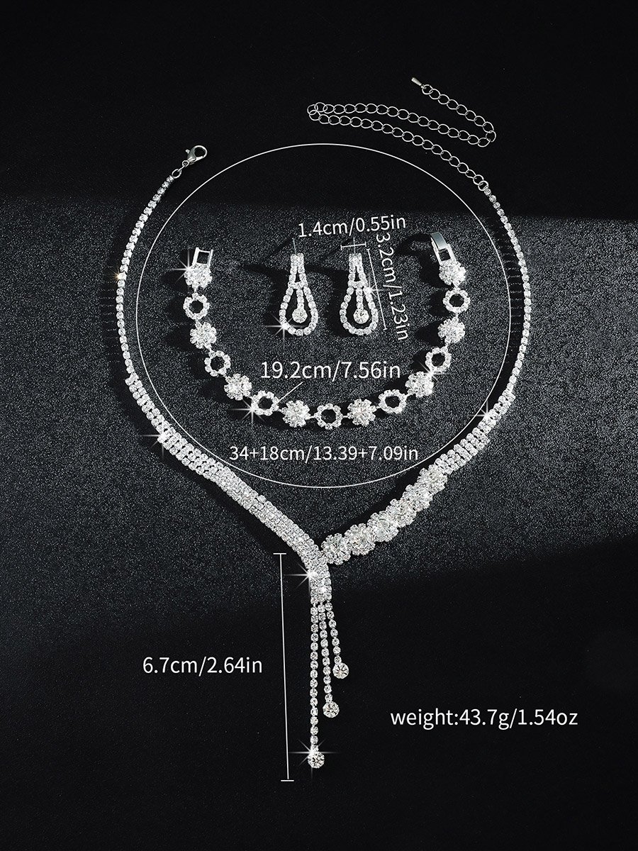 Sparkling Rhinestone Necklace with Bracelet and Earrings Set