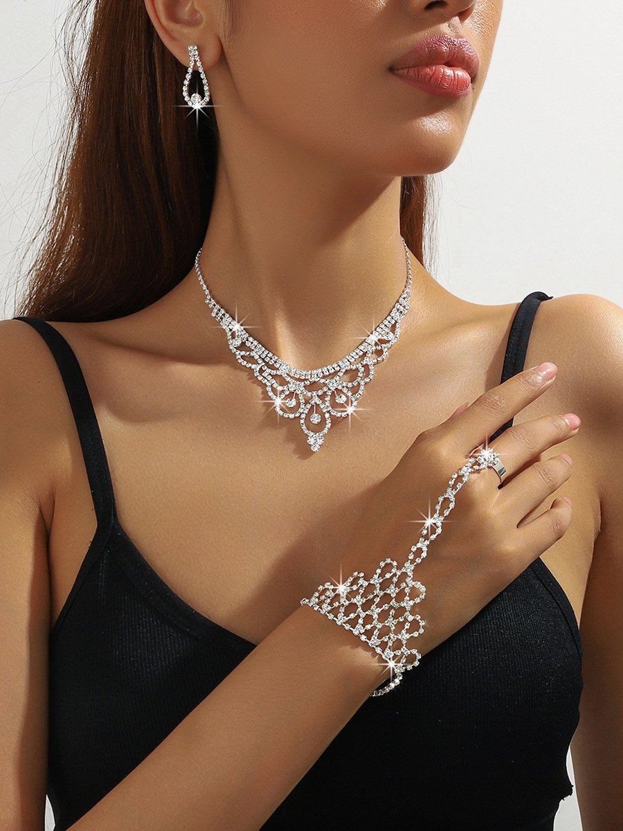 Sparkling Rhinestone Necklace with Bracelet and Earrings Set