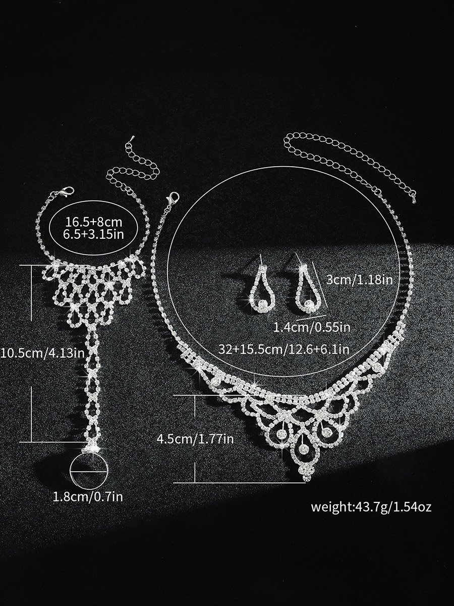 Sparkling Rhinestone Necklace with Bracelet and Earrings Set