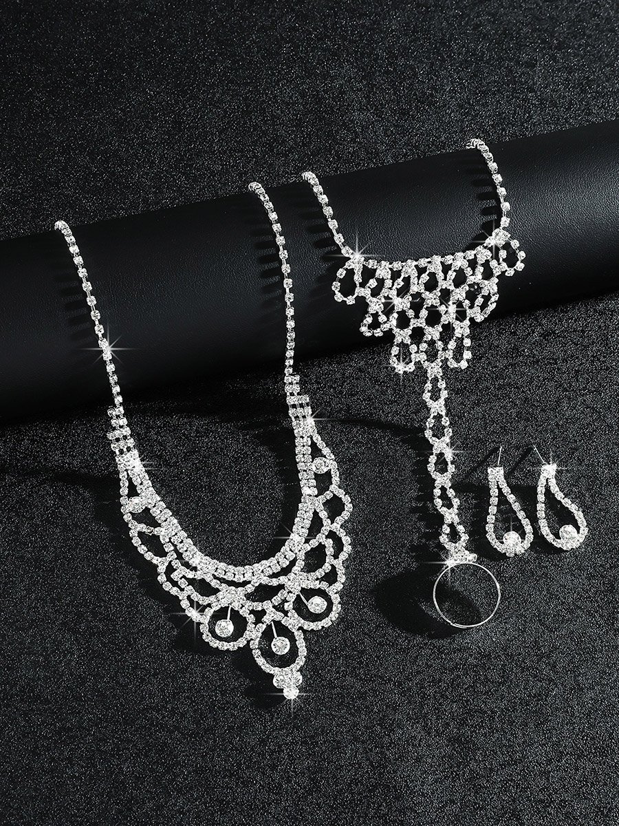 Sparkling Rhinestone Necklace with Bracelet and Earrings Set