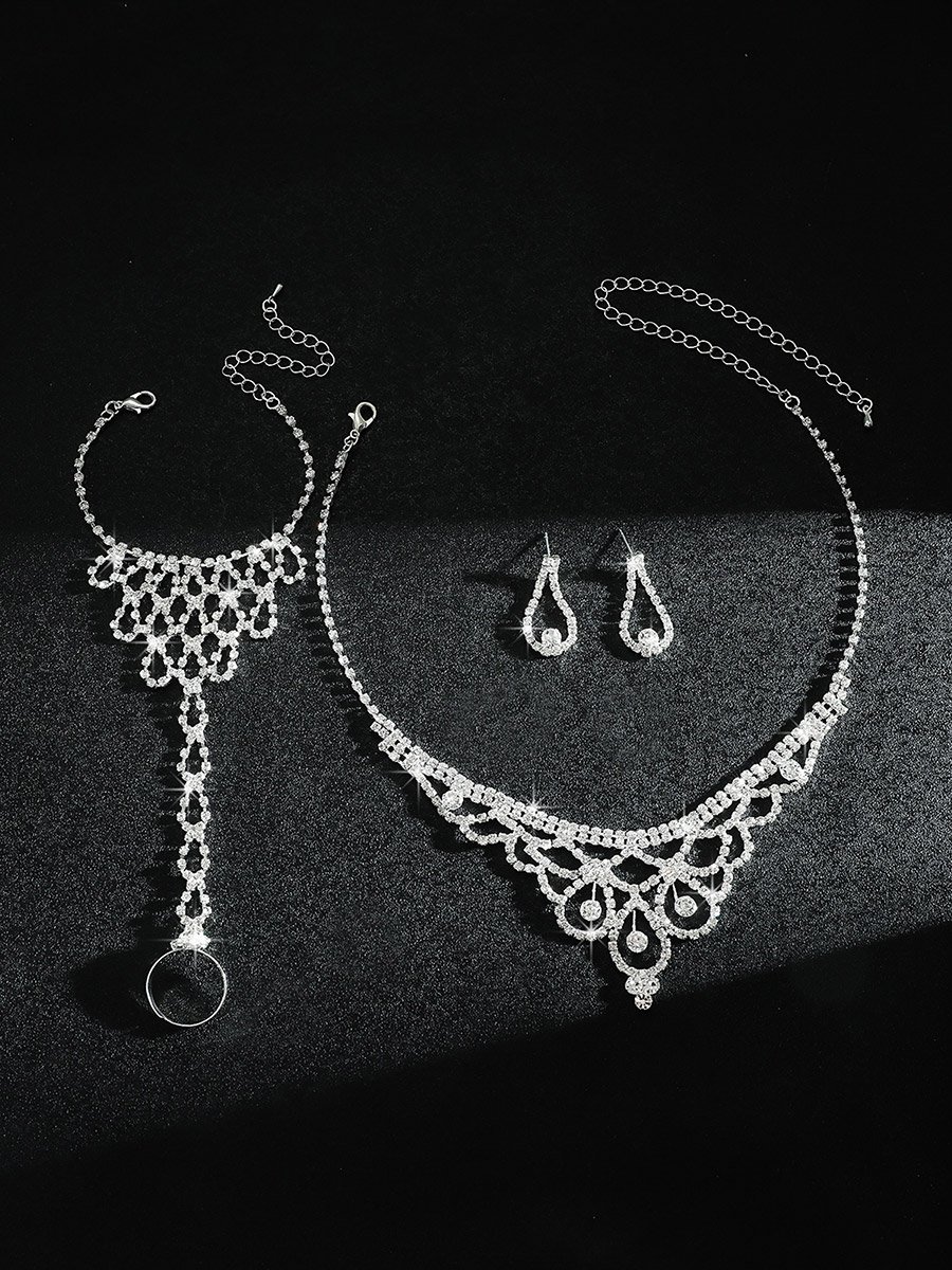 Sparkling Rhinestone Necklace with Bracelet and Earrings Set