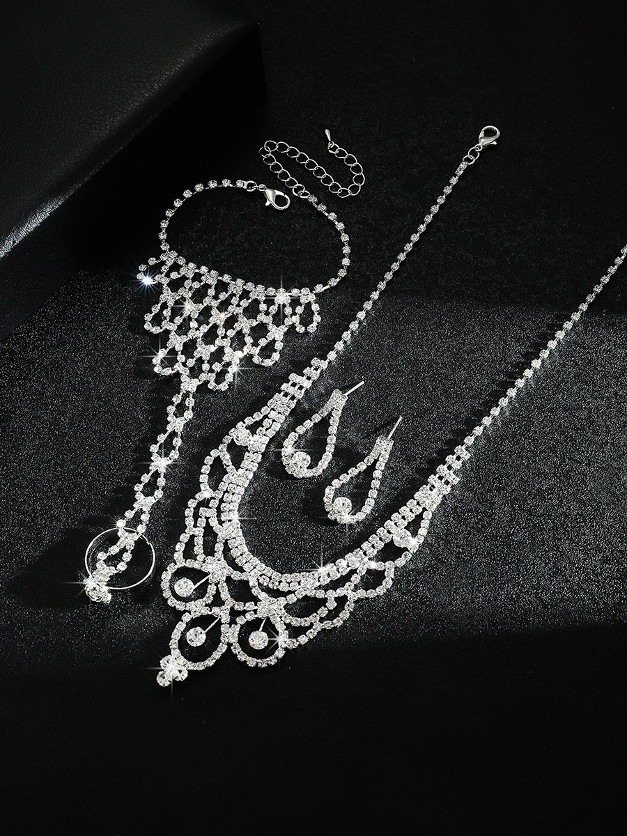 Sparkling Rhinestone Necklace with Bracelet and Earrings Set