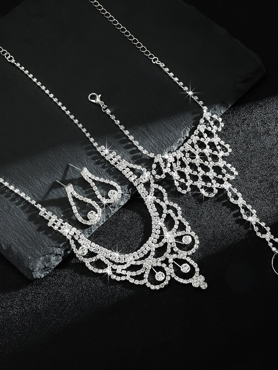 Sparkling Rhinestone Necklace with Bracelet and Earrings Set