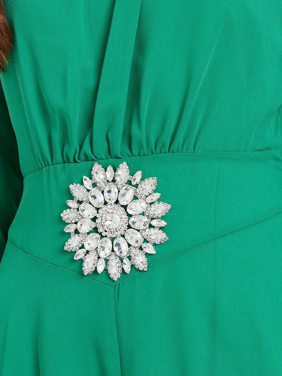 Women Green Embellished Waist Maxi Dress
