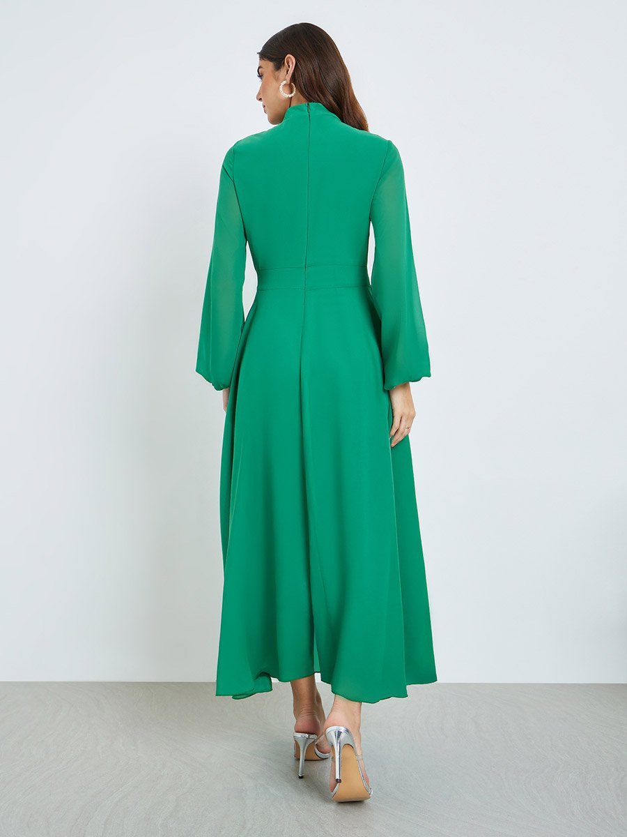 Women Green Embellished Waist Maxi Dress