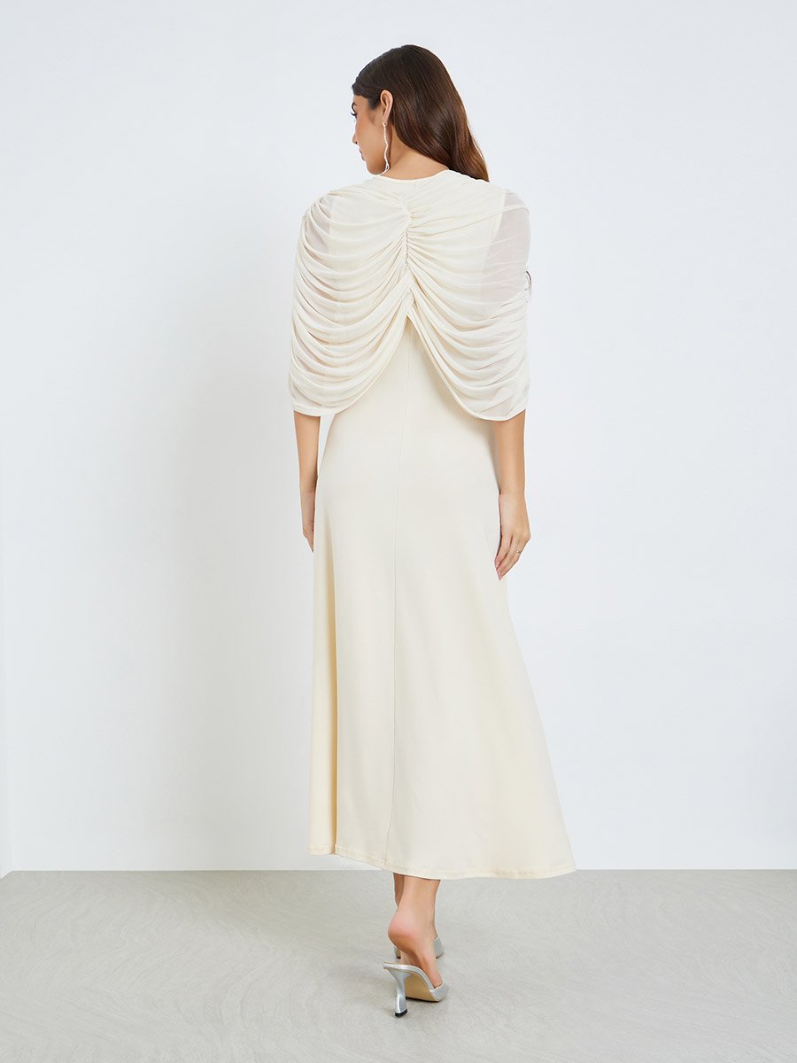 Women Beige Embellished Ruched Shawl Maxi Dress For Women at UAE | Styli