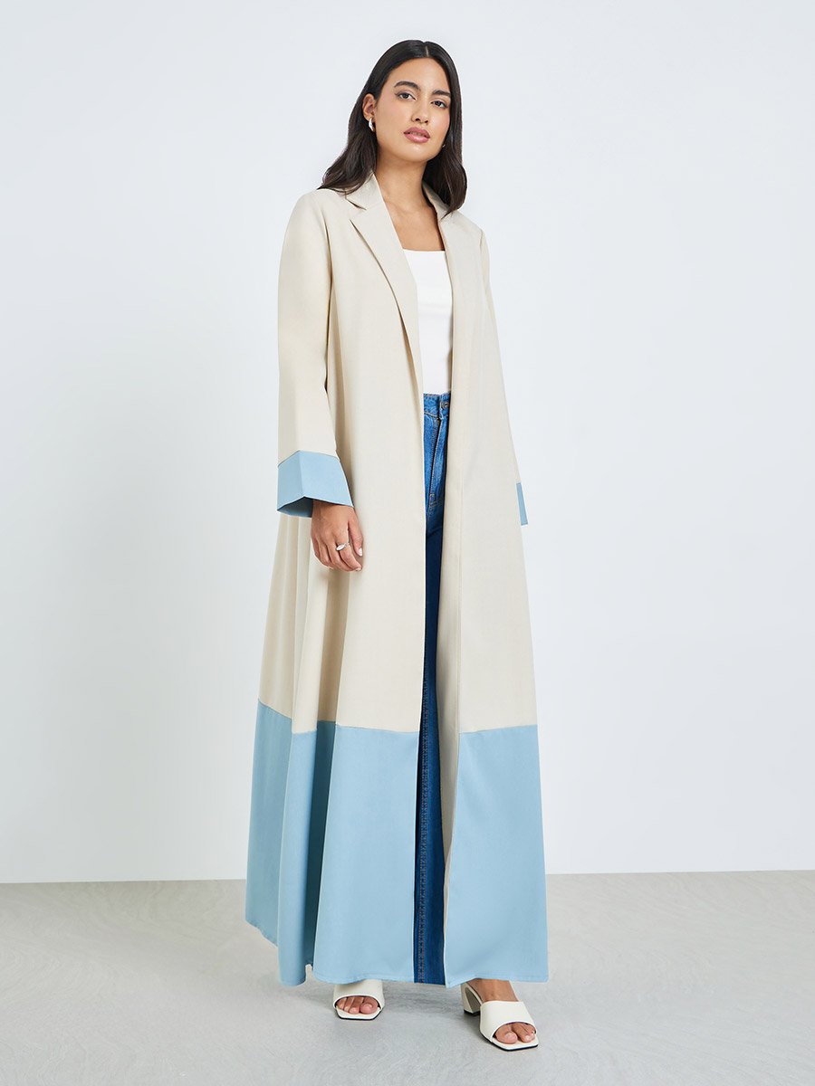 Beige Color Block A-Line Abaya