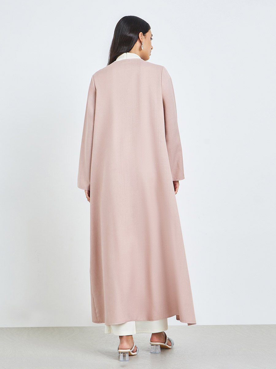 Pink Beaded Patch Abaya with Loop Button