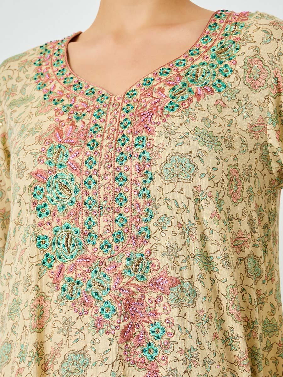 All-Over Print Embroidered A-Line Jalabiya