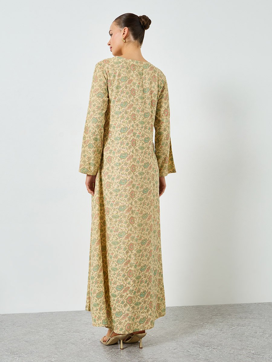 All-Over Print Embroidered A-Line Jalabiya