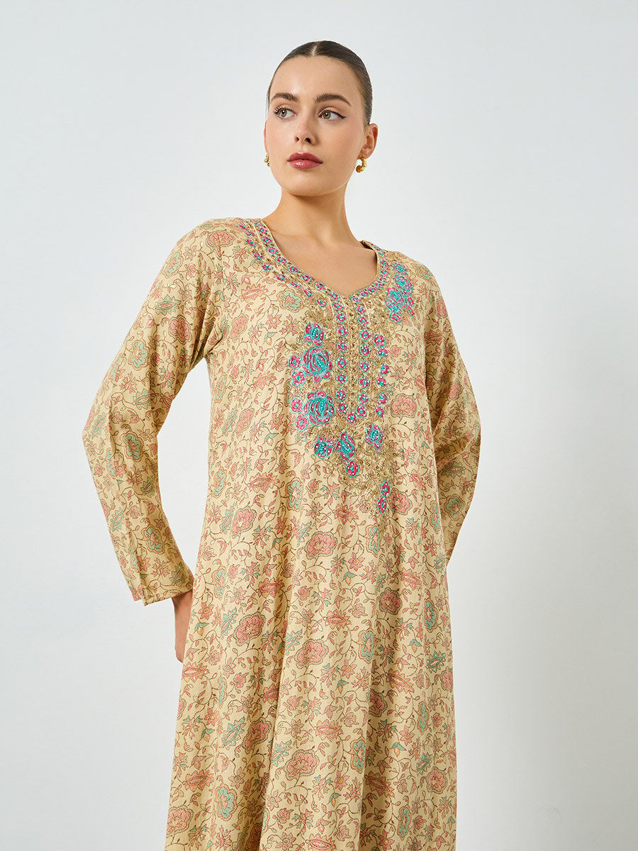 All-Over Print Embroidered A-Line Jalabiya