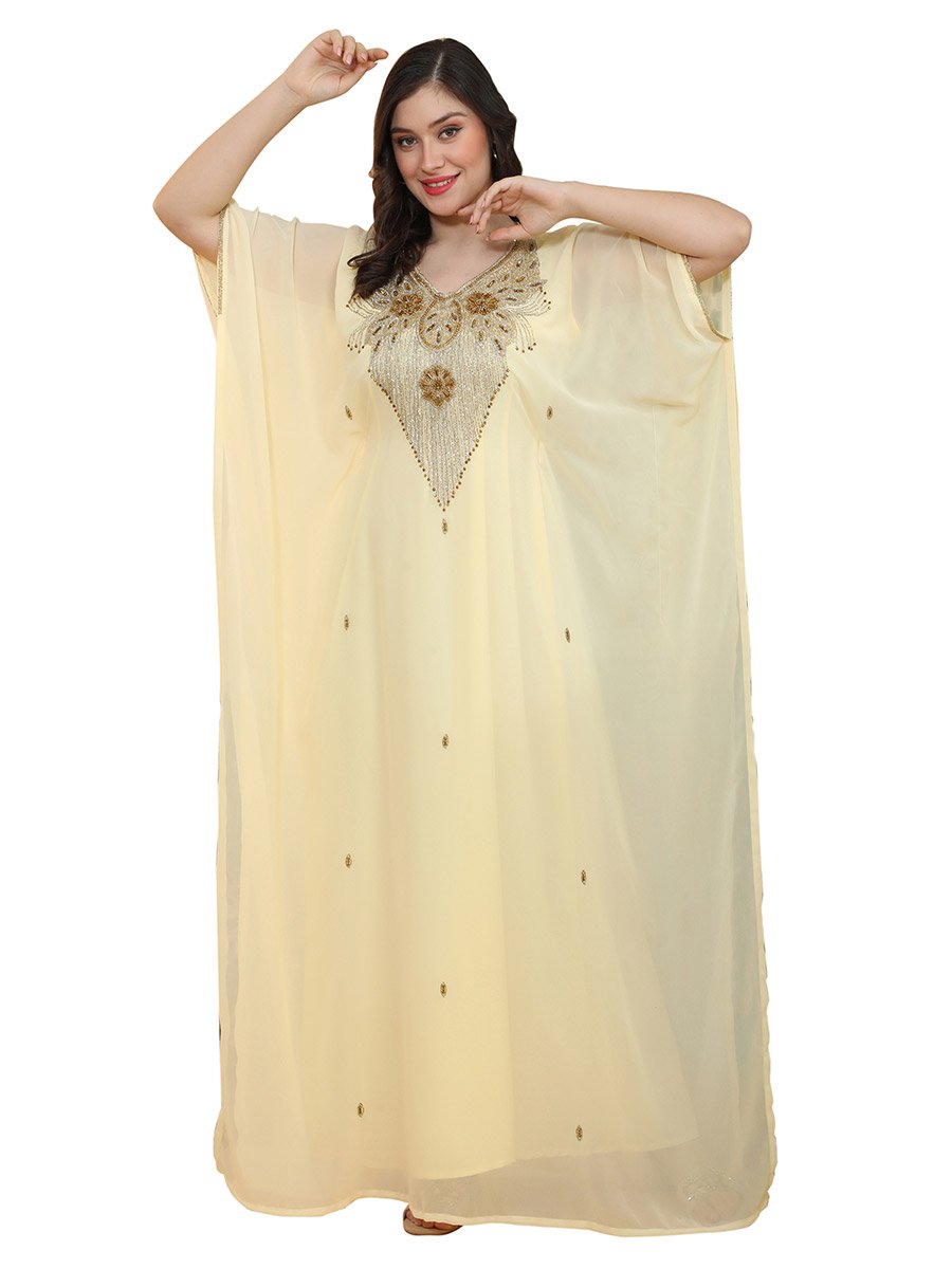 Yellow Premium Crystal Stone Hand-Beaded Kaftan