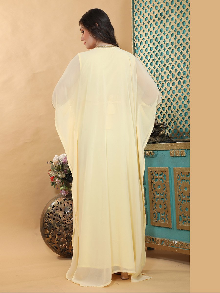 Yellow Premium Crystal Stone Hand-Beaded Kaftan