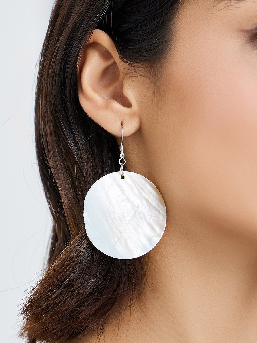 Round White Shell Earrings