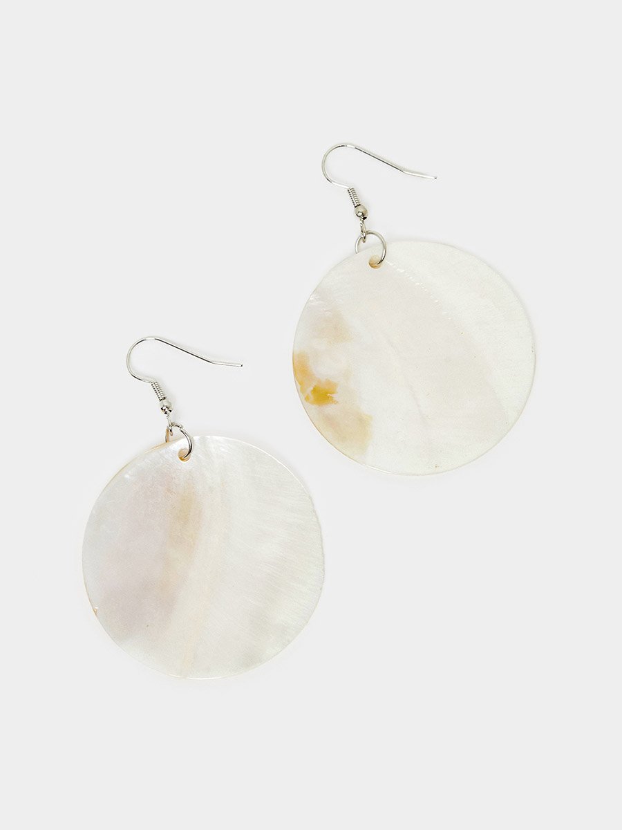 Round White Shell Earrings