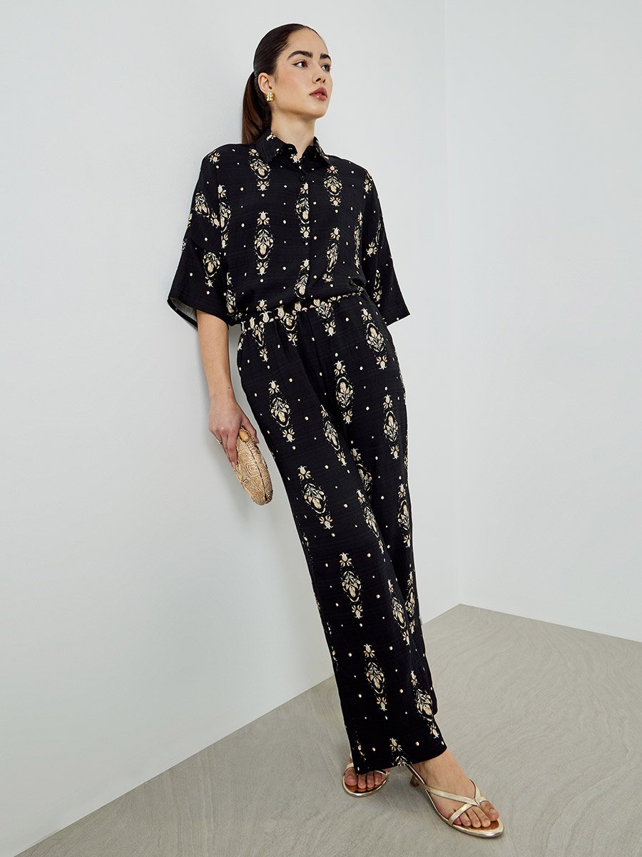 Black Printed Shirt and Pants Co-Ords