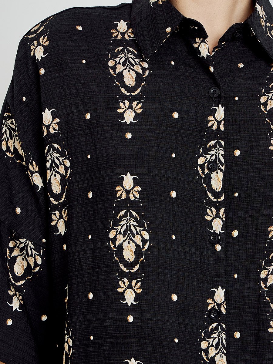 Black Printed Shirt and Pants Co-Ords