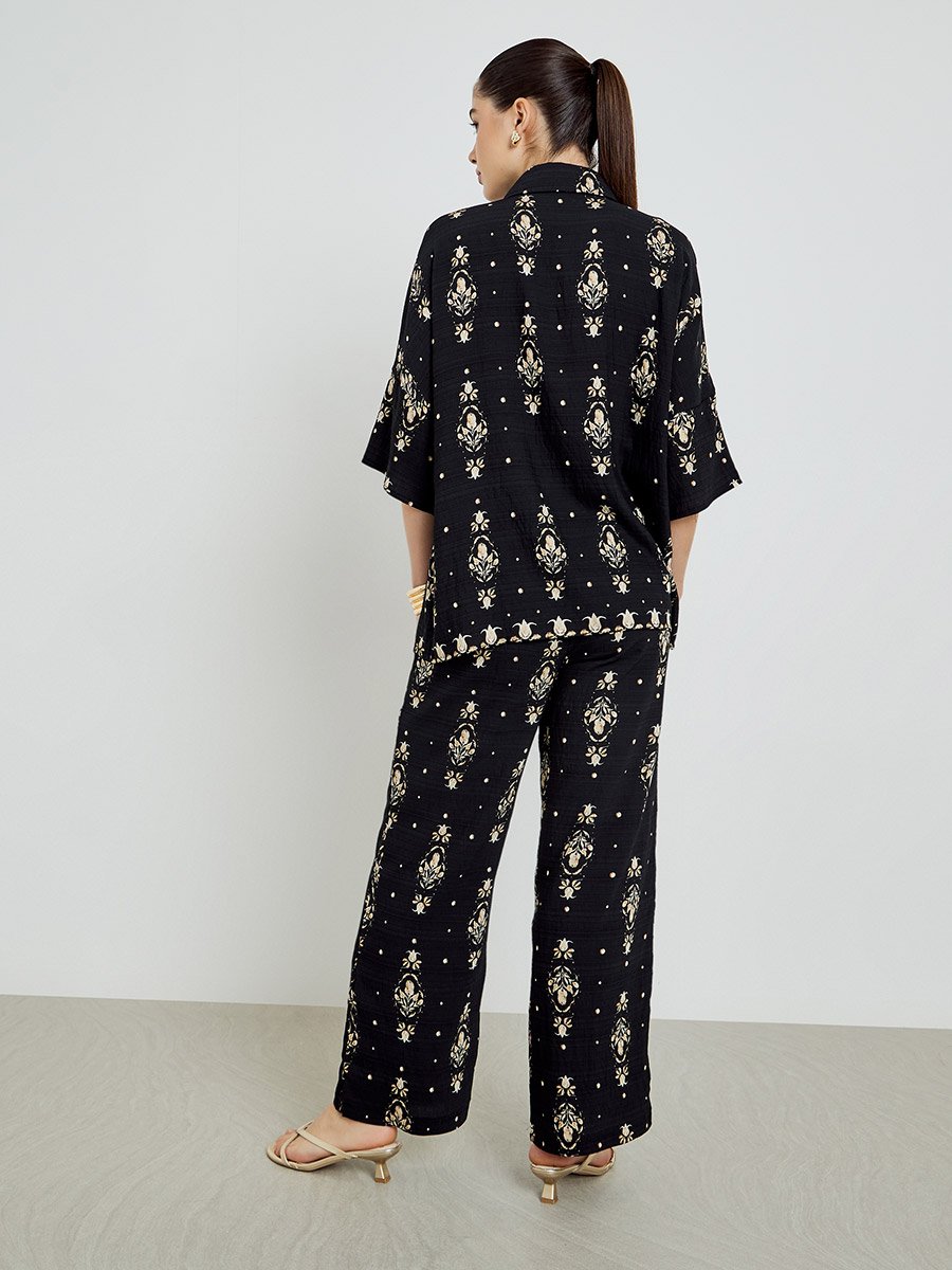Black Printed Shirt and Pants Co-Ords