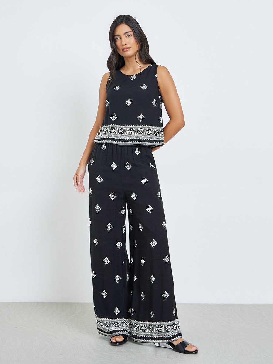 Black Printed Sleeveless Top and Pants Co-ords