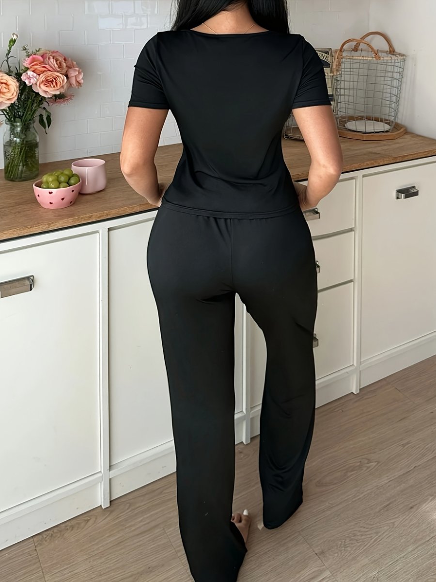 Black Bow Detail Top with Pyjama Set