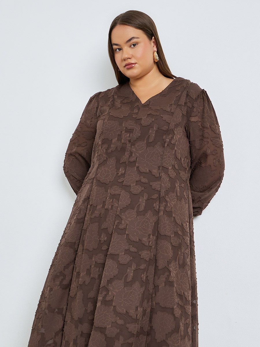 Plus Size Jacquard V Neck Maxi Dress