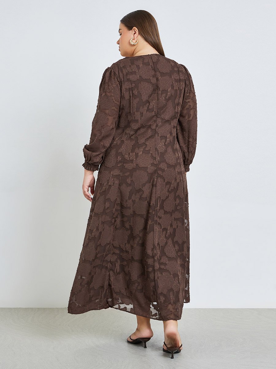 Plus Size Jacquard V Neck Maxi Dress