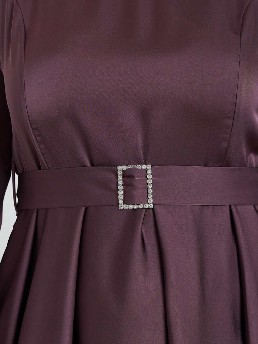 Plus Size Satin A-Line Maxi Dress with Belt