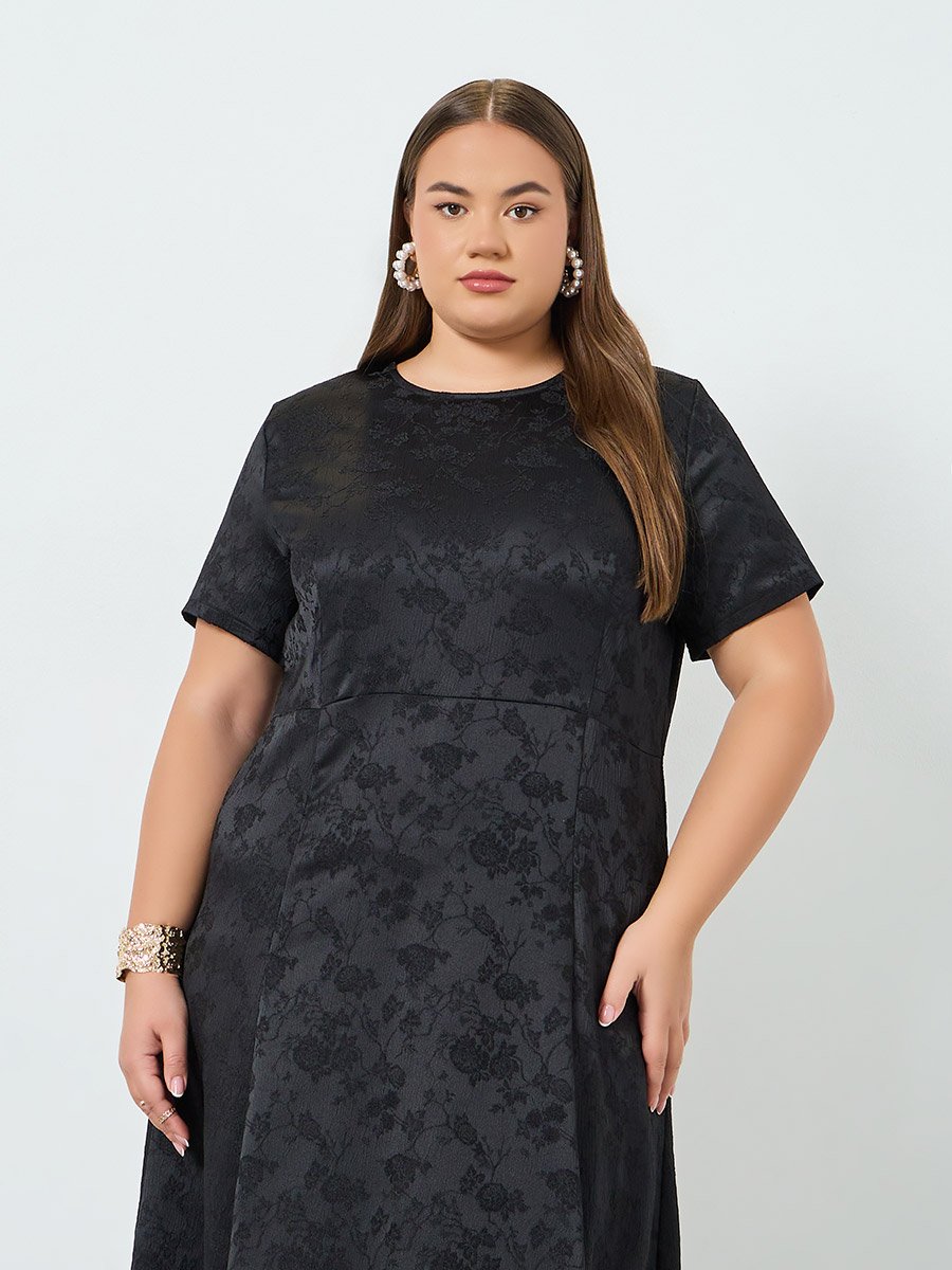 Plus Size Jacquard A-Line Maxi Dress