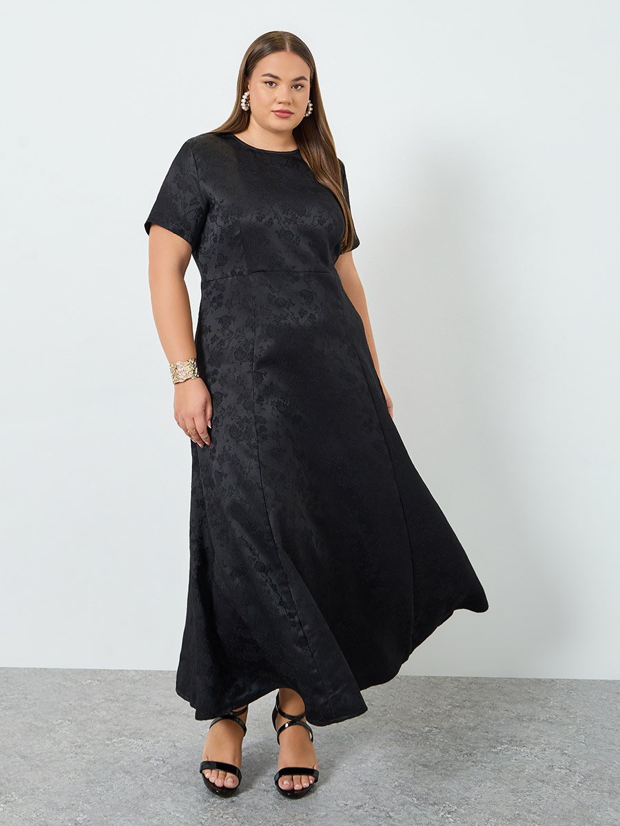 Plus Size Jacquard A-Line Maxi Dress