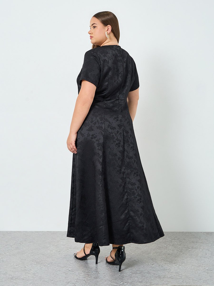 Plus Size Jacquard A-Line Maxi Dress