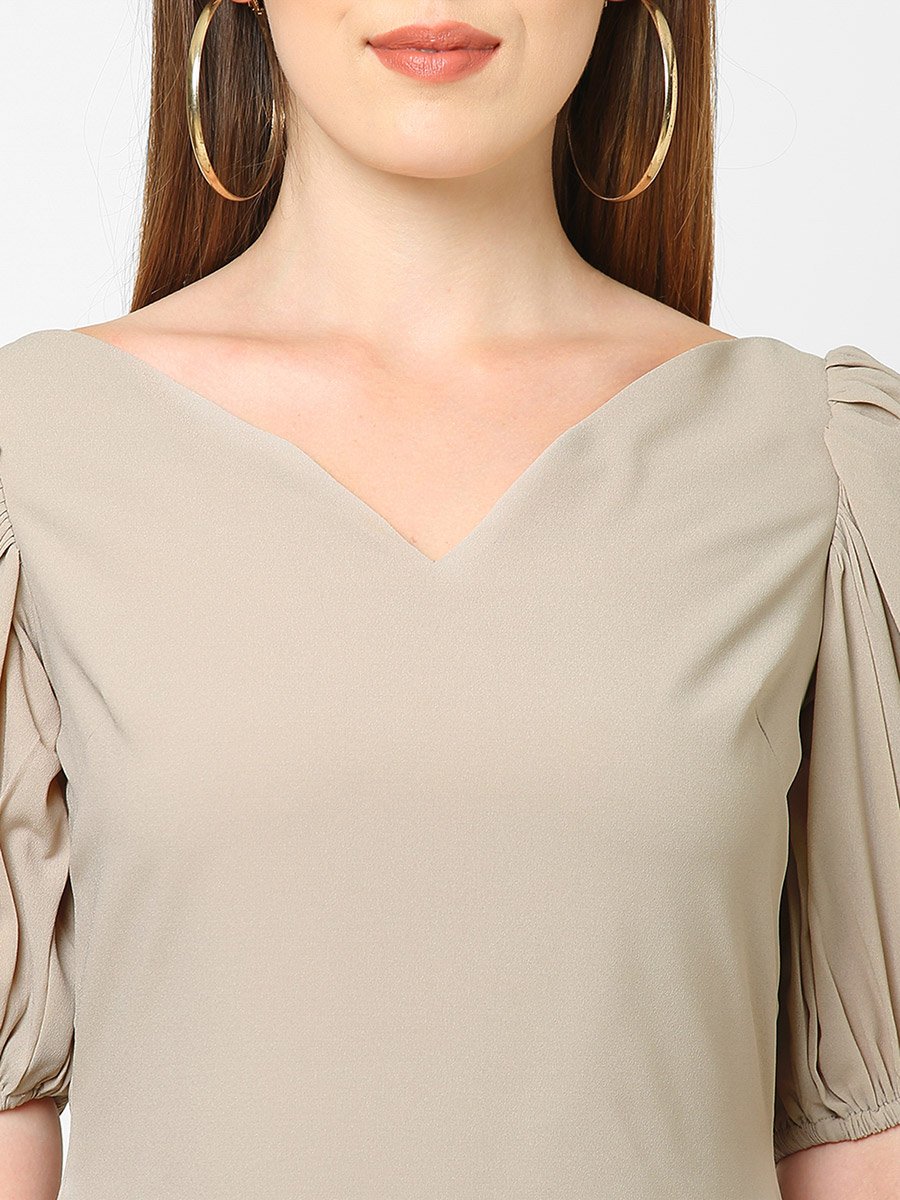 Women Grey Puff Sleeves Sheath Knee Length Dress