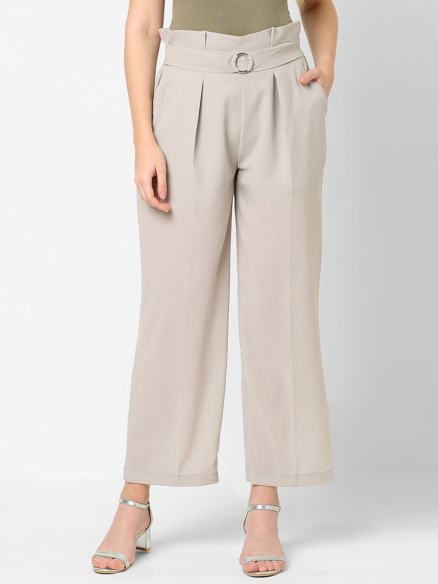 Women Grey Wide Leg Trousers
