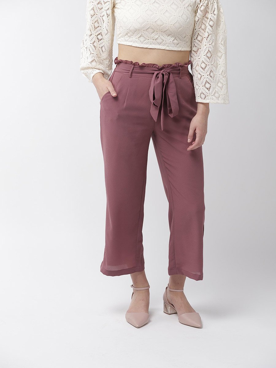 Mauve High Rise Trousers with Tie-Up Waist