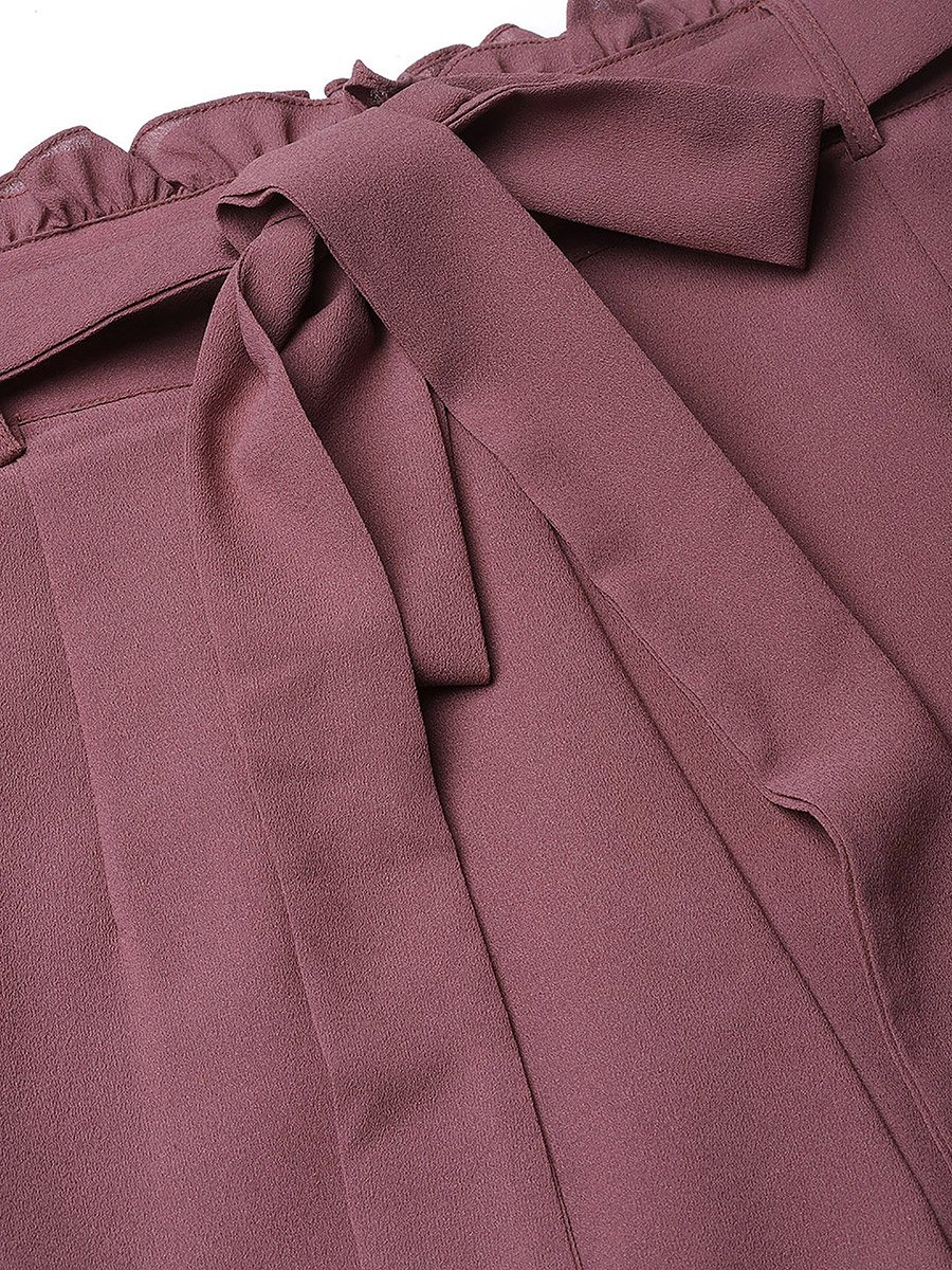Mauve High Rise Trousers with Tie-Up Waist