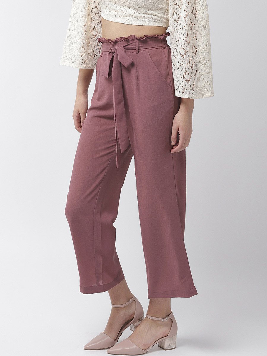 Mauve High Rise Trousers with Tie-Up Waist