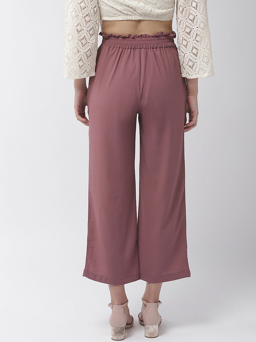 Mauve High Rise Trousers with Tie-Up Waist