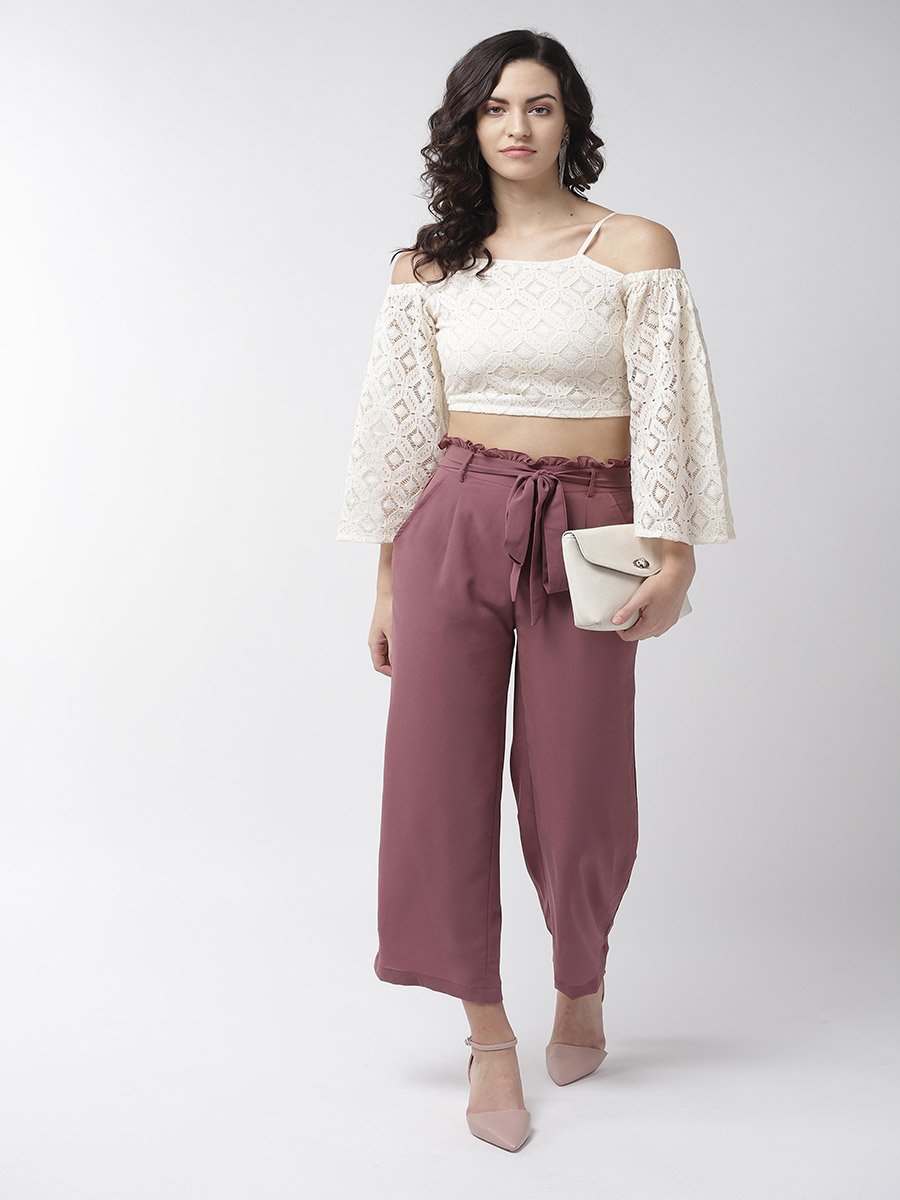 Mauve High Rise Trousers with Tie-Up Waist