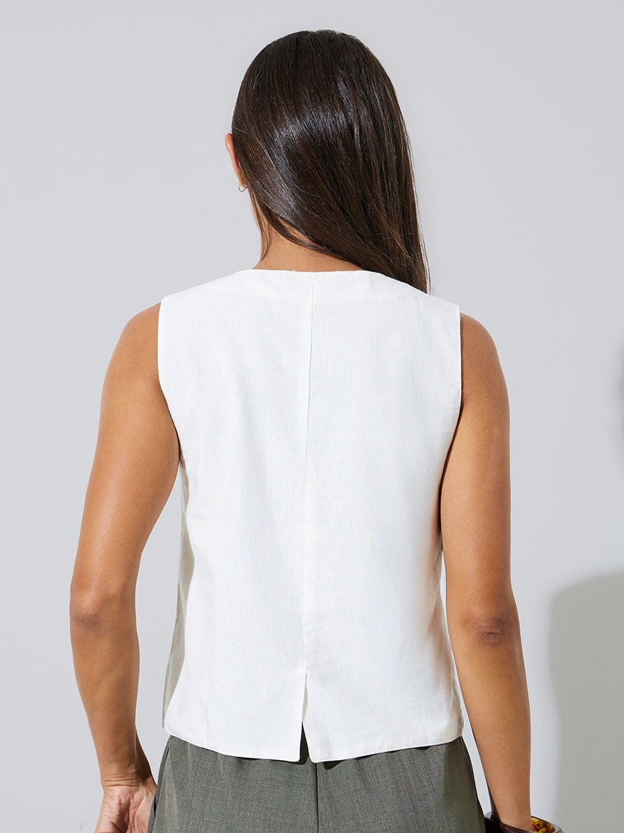 Off White Sleeveless Embroidered Waistcoat