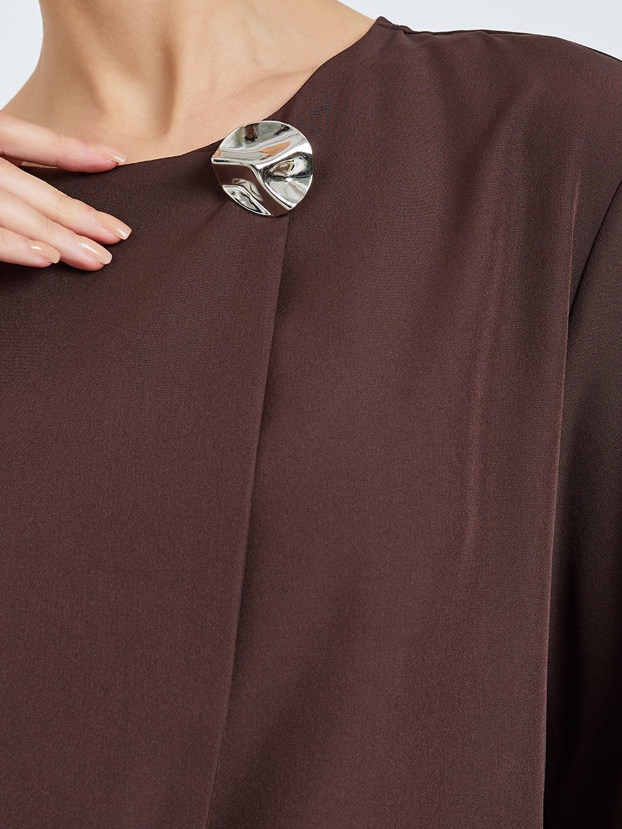 Brown Asymmetric Top and Wide Leg Trousers Co-Ords