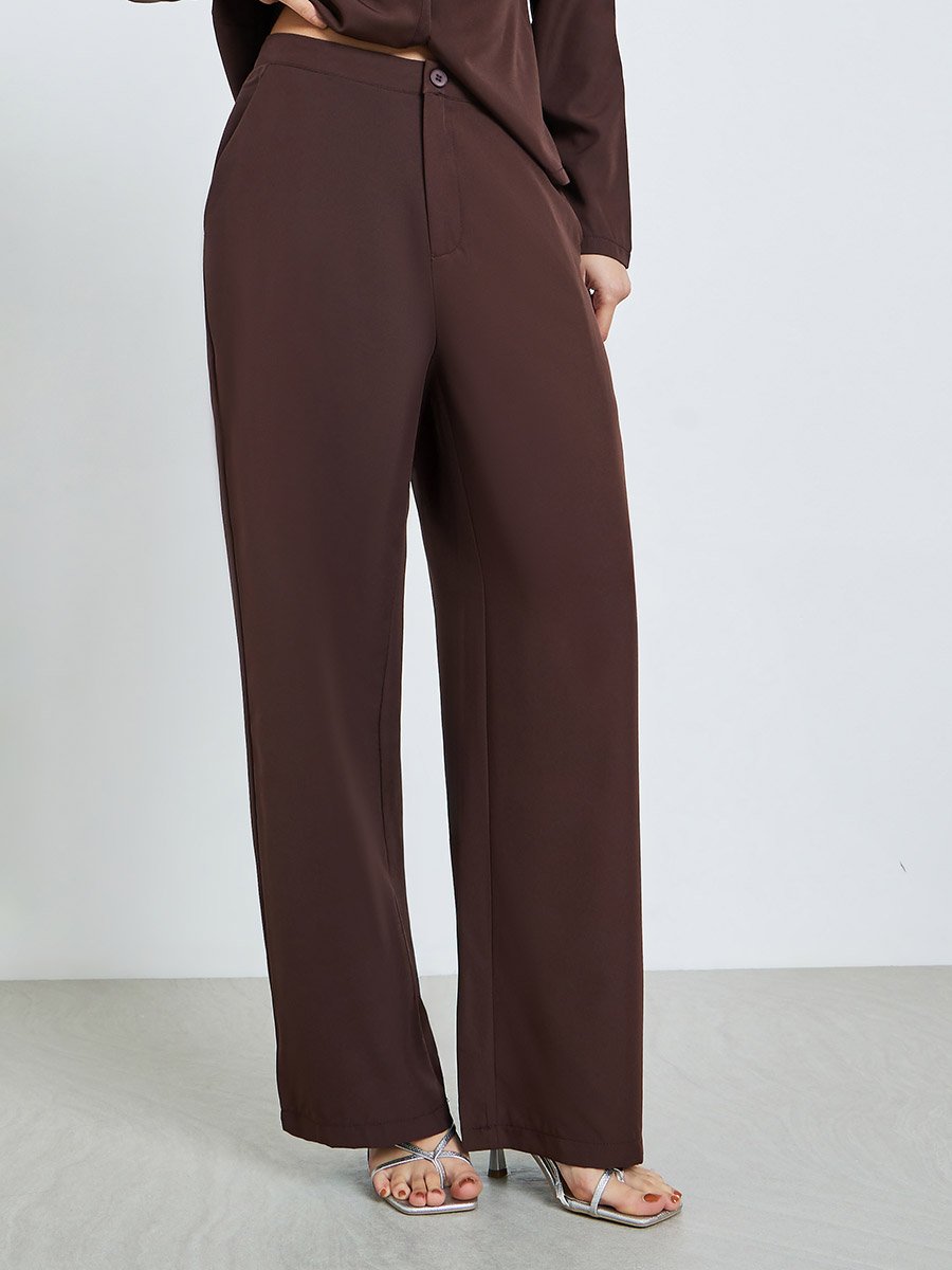 Brown Asymmetric Top and Wide Leg Trousers Co-Ords