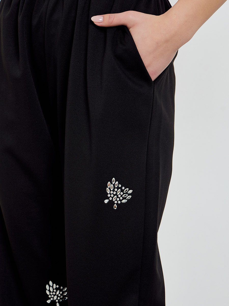 Black Rhinestone Loose Fit Joggers with Pockets