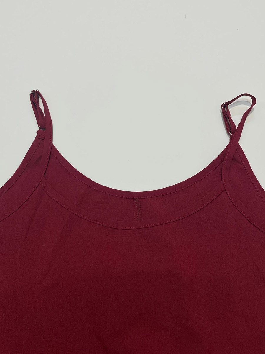 Women Burgundy Printed Hem Strappy Knee-Length Dress