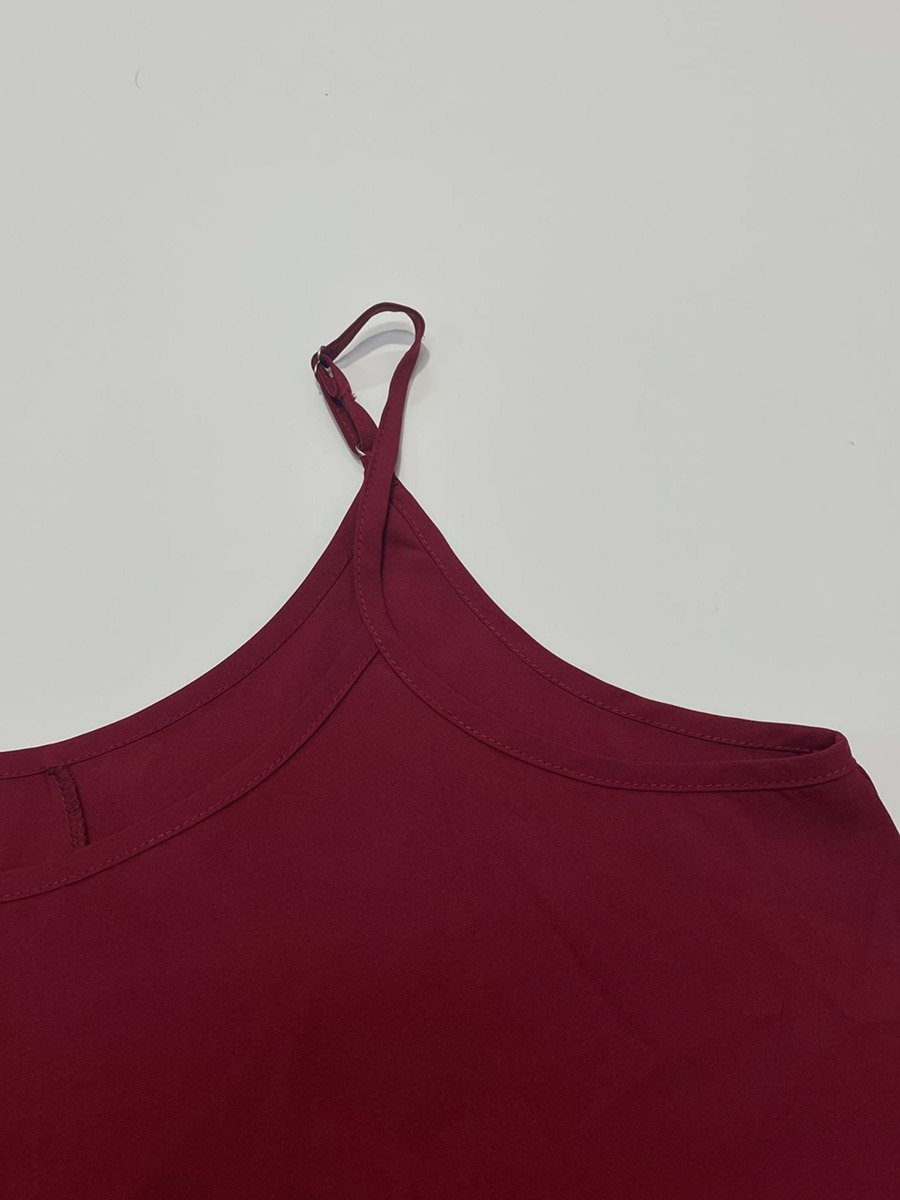 Women Burgundy Printed Hem Strappy Knee-Length Dress
