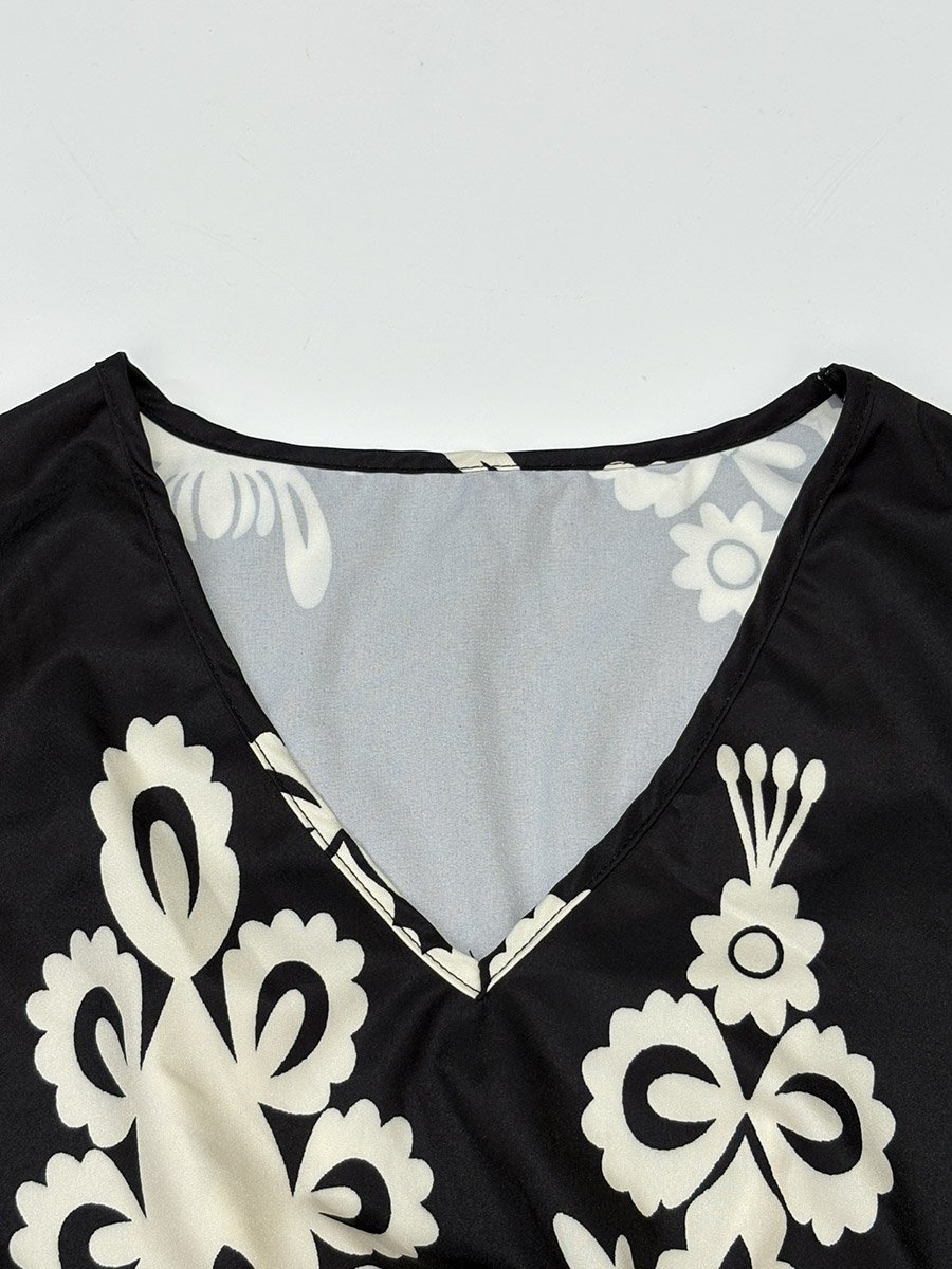 Women Black Graphic Print Elastic Waist Maxi Dress